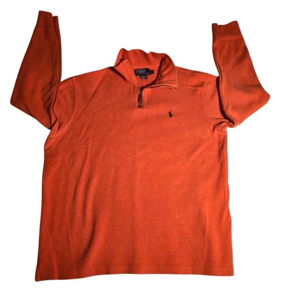Polo Ralph Lauren Mens L Orange 1/4 Zip Cotton Pullover Sweater Pony Preppie 958